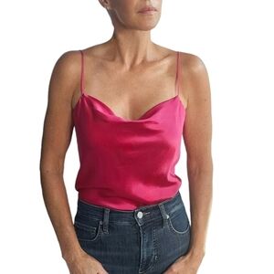 🎁HOLIDAY SPECIAL🎁NWT. CINQ À SEPT Marta Silk Cowlneck Cami Top In Hot Magenta